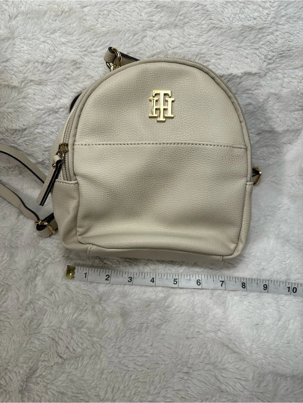 Tommy Hilfiger Cream Mini Backpack with Gold TH Logo